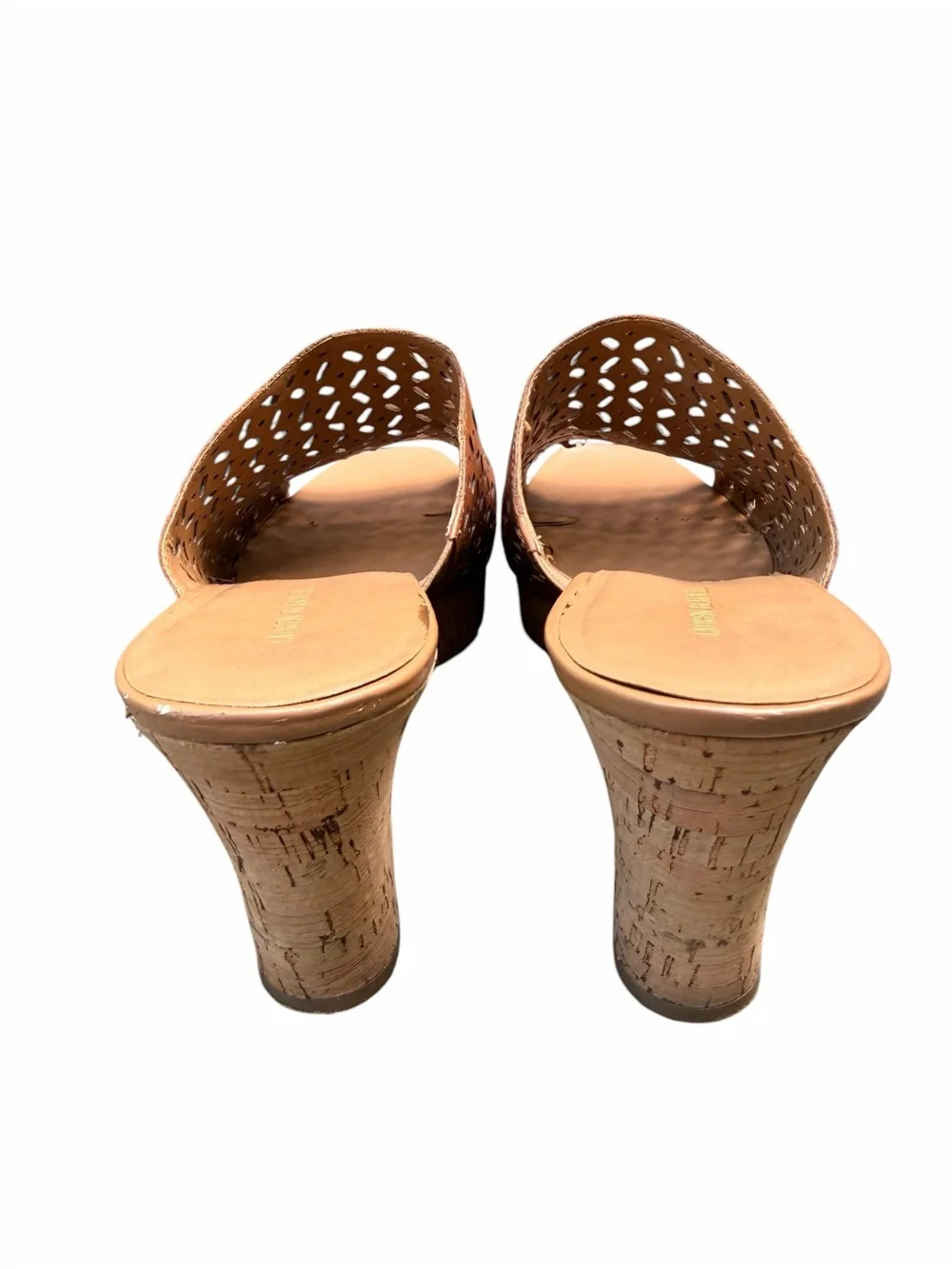 Lauren Blakwell Women’s 11 Tan Ilene Perforated Cork Wedge Slide Sandals Boho